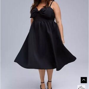 torrid Black Bow-Front A-Line Midi Dress with Adjustable Straps
